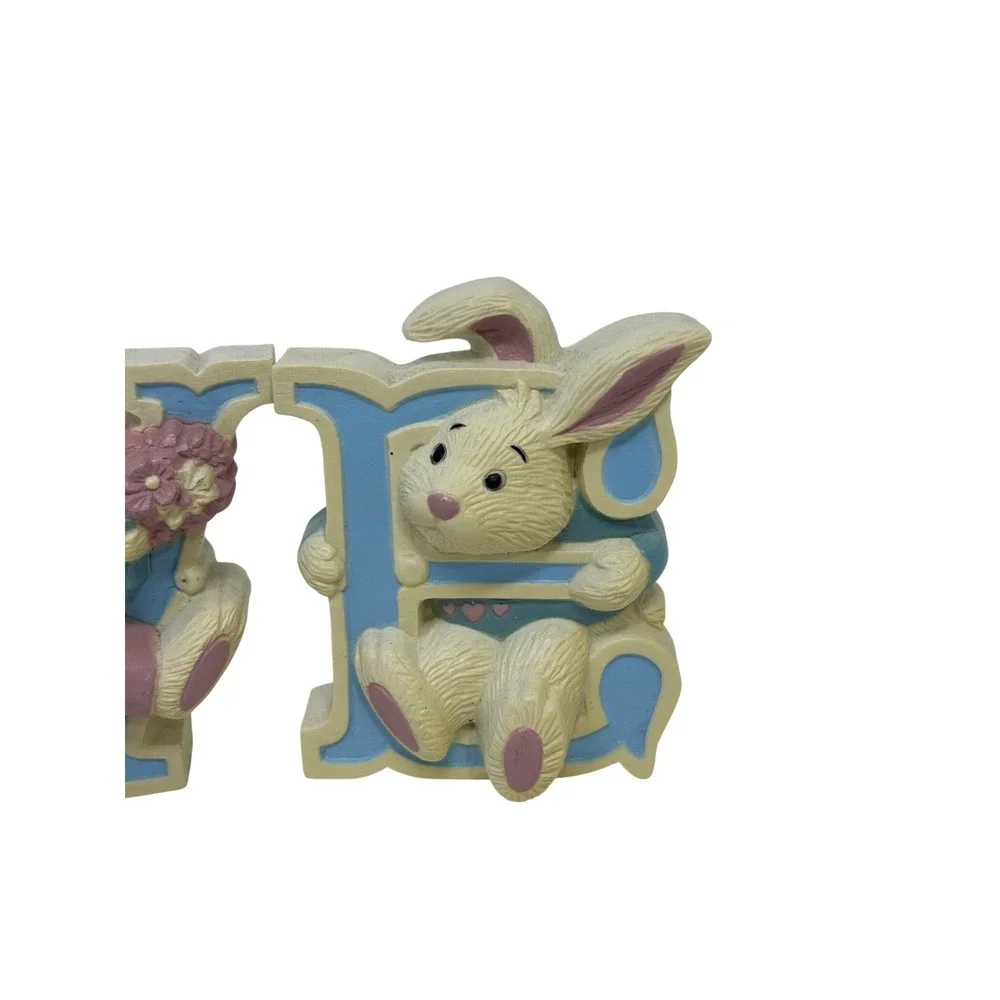 Vintage Burwood Bunny LOVE Wall Hanging Set Pastel‎ Nursery Easter Decor 1992